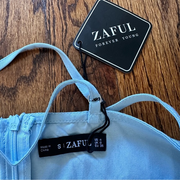🦋 NWT Zaful Button Crisscross Cami Dress Baby Blue Small 4 - Picture 9 of 11